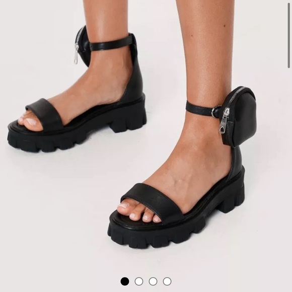 Nasty Gal Faux Leather Stash Bag Chunky Sandals - Picture 1 of 6